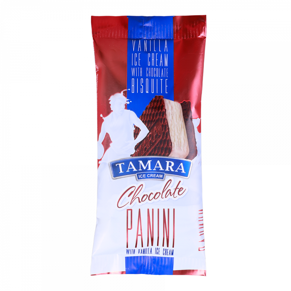 "Panini" vanilla ice cream, with chocolate biscuits