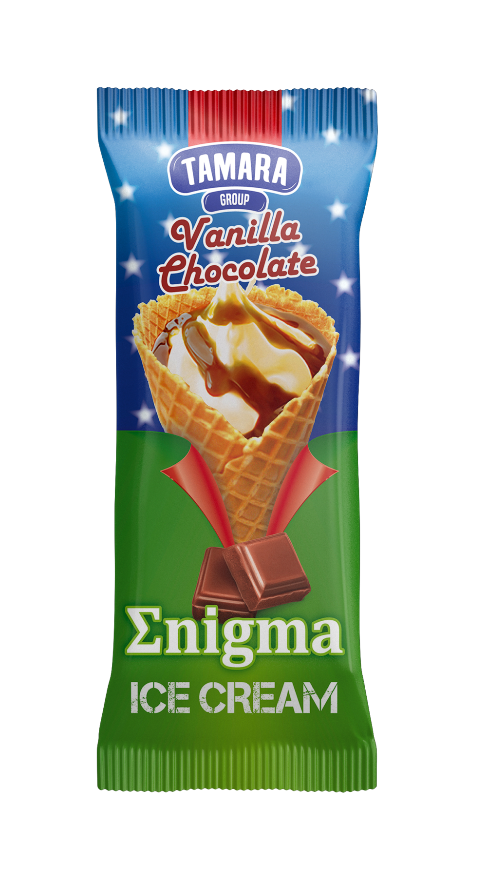 "Enigma" waffle vanilla cone, glazed